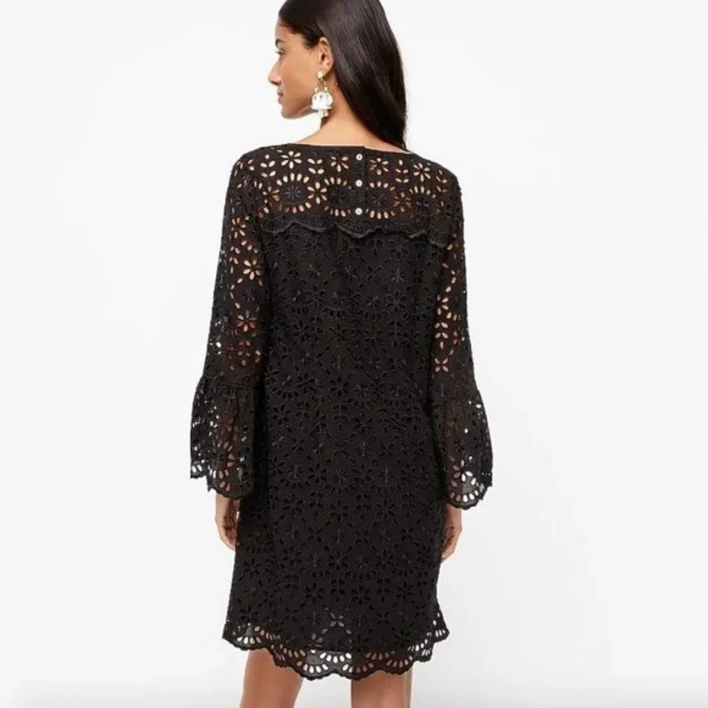 J. Crew Bell sleeve Embroidered Eyelet Dress in Black Size 6 NWT